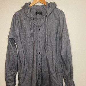 PacSun Men's Grey Button Down Hooded Long Sleeve